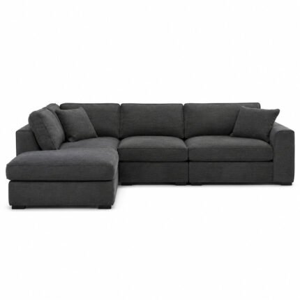 Fabric L-Shaped Sectional Sofa – 100" x 80", Dark Gray, Contemporary
